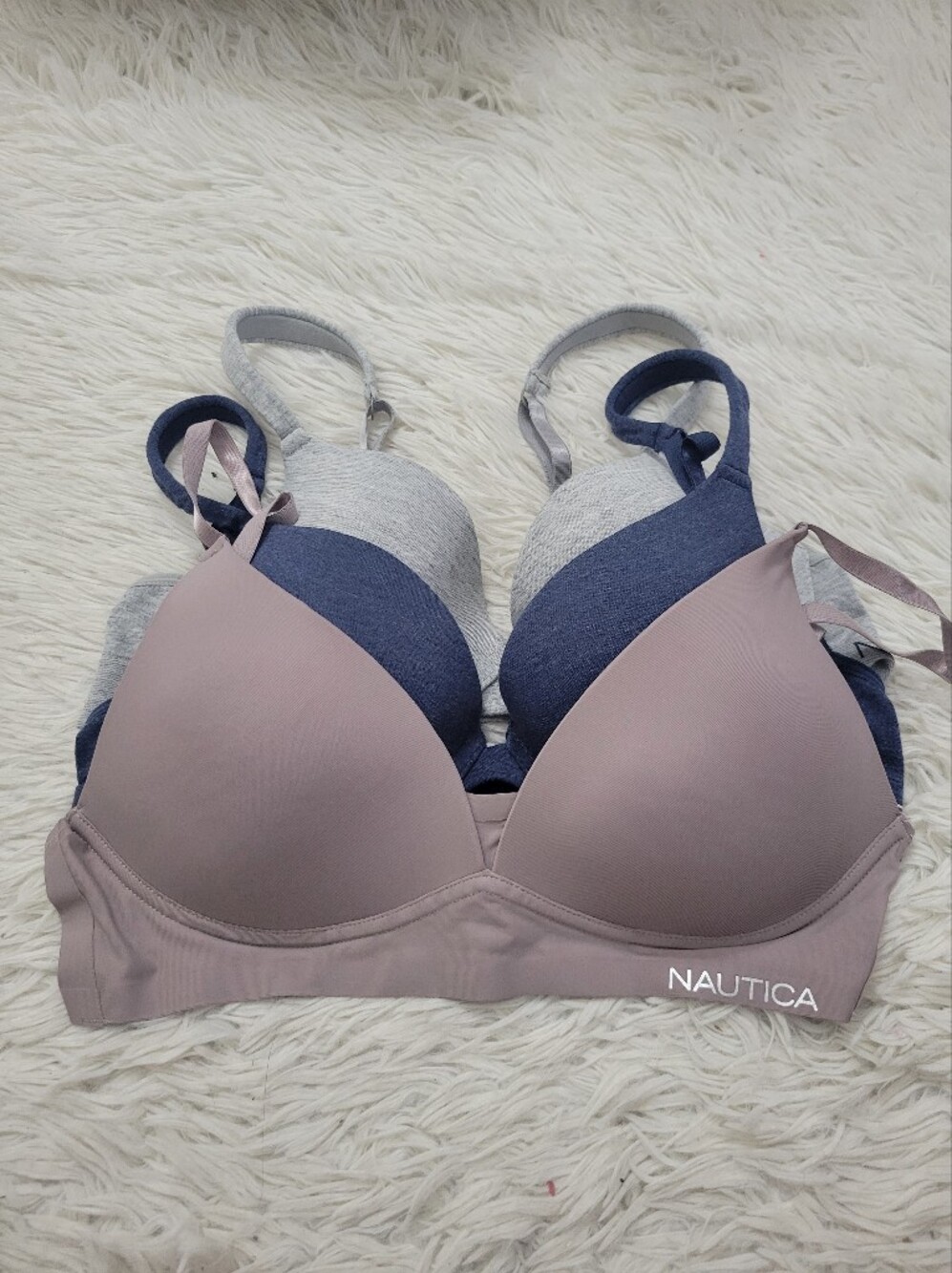 Nautica LOT of 3 T-Shirt Bras 36B Blue Gray Underwire And Padded Wireless